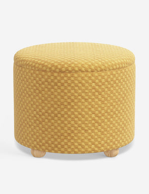 Angled view of the Kamila Hi-Lo Checker Goldenrod 24-inch ottoman