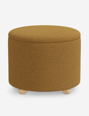 Kamila Ochre Boucle 24-inch round ottoman with storage space and pinewood feet