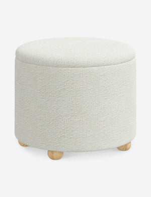 Angled view of the Kamila White Boucle 24-inch ottoman