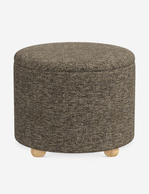 Kamila Granite Gray Performance Basketweave 24-inch round ottoman with storage space and pinewood feet