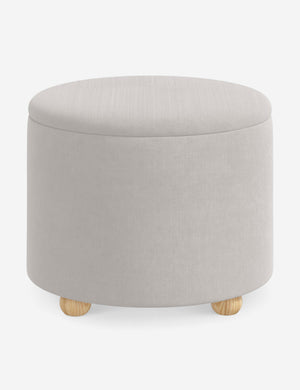 Kamila Mineral Gray Velvet 24-inch round ottoman with storage space and pinewood feet