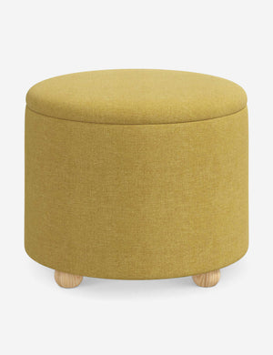 Kamila Golden Linen 24-inch round ottoman with storage space and pinewood feet