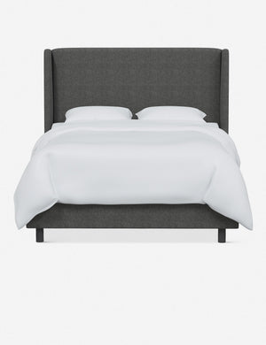 Adara gray linen upholstered bed.