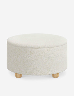 Kamila Cream Sherpa 34-inch round ottoman with storage space and pinewood feet