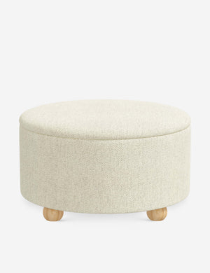 Kamila Cream Performance Basketweave 34-inch round ottoman with storage space and pinewood feet