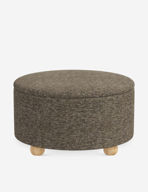 Kamila Granite Gray Performance Basketweave 34-inch round ottoman with storage space and pinewood feet