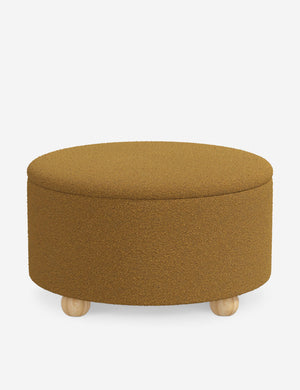 Kamila Ochre Performance Basketweave 34-inch round ottoman with storage space and pinewood feet