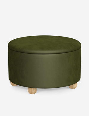 Angled view of the Kamila Pine Green Velvet 34-inch ottoman