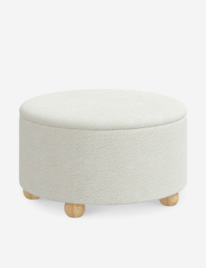 Angled view of the Kamila White Boucle 34-inch ottoman