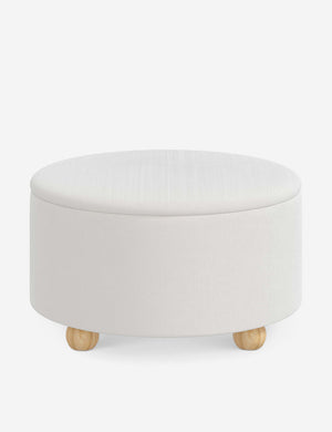 Kamila Snow White Velvet 34-inch round ottoman with storage space and pinewood feet