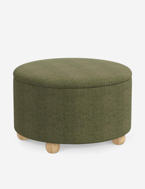 Angled view of the Kamila Sage Green Linen 34-inch ottoman