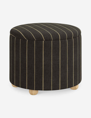 Angled view of the Kamila Peppercorn Stripe Linen 24-inch ottoman