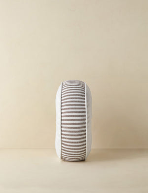 Side profile of the Littu Indoor / Outdoor Striped Disc Pillow by Sarah Sherman Samuel in Brown