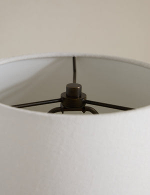 Close up of the Delfina lug handle glazed ceramic table lamp by Heidi Caillier