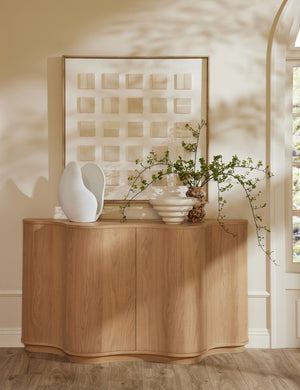 Zainab hand-carved marble vase styled on the Cora sideboard