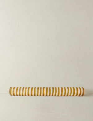 Painterly stripe linen long bolster throw pillow in goldenrod and ivory