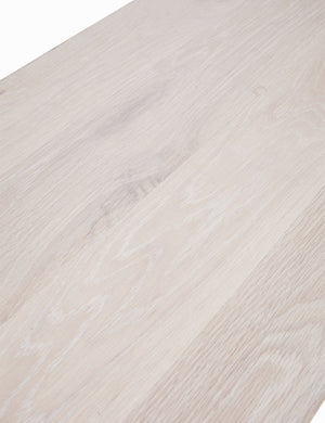 Detailed shot of the white-washed oak on the Luna white-washed oak oval console table.