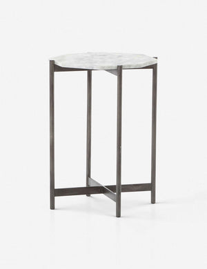 Gianea side table with geometric white marble top and black metal frame