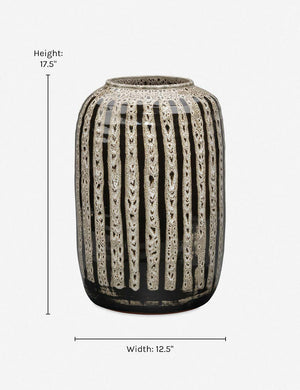 Wheaton full-bodied black and natural striped vase with dimensions