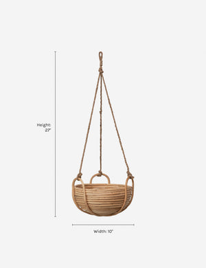 Dimensions on the Brandie Hanging Woven Rattan Basket with jute straps