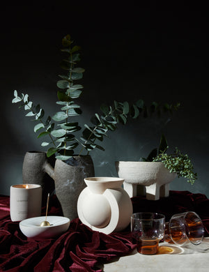 Vorta Concrete Candle Holder and Brass Incense Holder Set by Light + Ladder