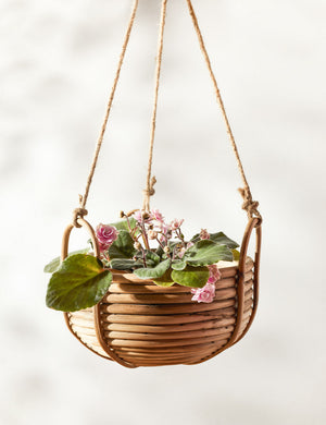 Brandie Hanging Woven Rattan Basket with jute straps