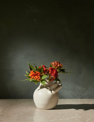 Canal white rounded vase by Salamat Ceramics with sculptural arm