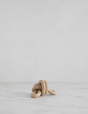 Natural and black speckled Double Loop Knot stoneware decorative object by SIN
