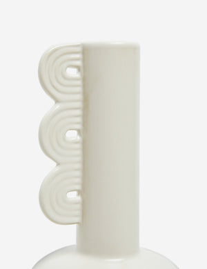 Close-up of the grooved neck on the Marguerite matte white ceramic vase