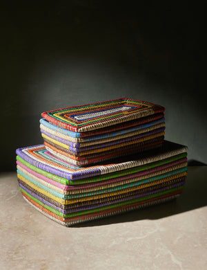 Olie Rainbow Woven Lidded Baskets (Set of 2) by Expedition Subsahara made with elephant grass