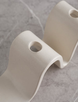 Close-up of the top of the Wyn White Candelabra by SIN and taper candle holes