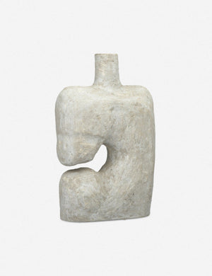 Angled view of the Sina gray washed handcrafted paper mache vase
