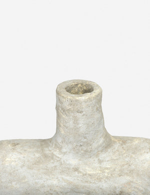 Close-up of the narrow mouth on the Sina gray washed handcrafted paper mache vase