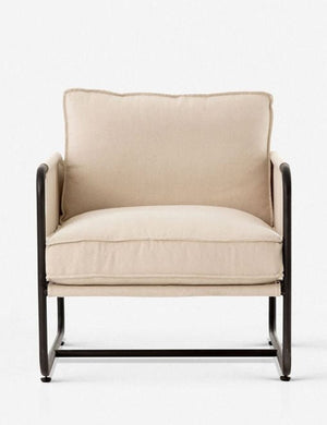 Alena accent chair with cream linen cushions and black metal frame