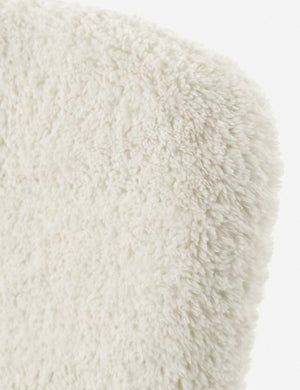 Close-up of the white plush fabric on the back of the Amanda white plush upholstered accent chair