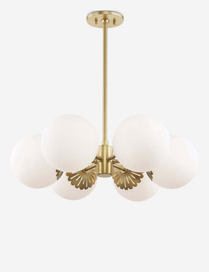 Annetta golden chandelier with frosted globe bulbs and filigree detailing