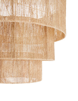 A close-up of the Chavette three-tiered jute-wrapped chandelier