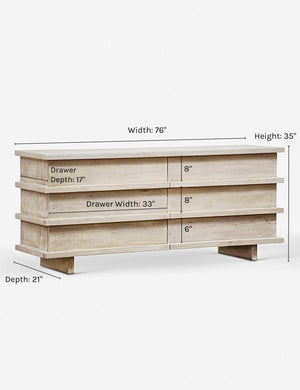 Dimensions of Corliss 6-drawer white-washed wooden dresser