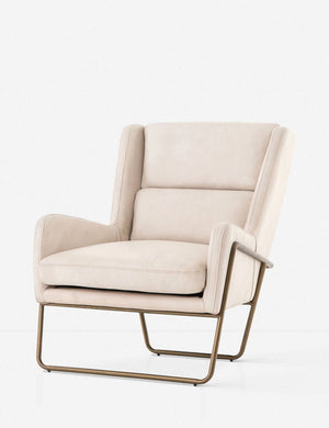 Angled view of the Dove ivory leather accent chair