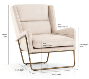 Dimensions on the Dove ivory leather accent chair