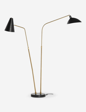 Annika dual arm floor lamp with black marble base and black finish