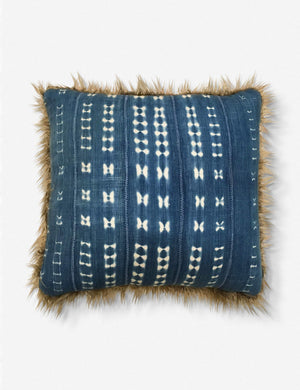 Taliba Indigo Mudcloth + Fur Pillow