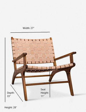Dimensions on the Jaslene beige woven leather accent chair