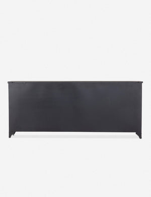 Rear view of the Marjorie black iron sideboard with glass paneled doors