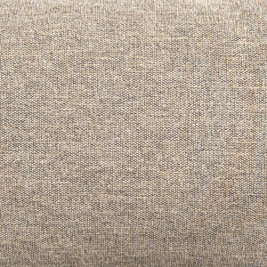 Detailed view of the natural-linen fabric on the Rhea accent chair with natural-toned cushions and curved wicker back